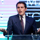 El expresidente de Ciudadanos, Albert Rivera, durante su comparecencia de ayer.