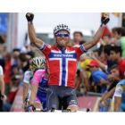 El noruego Thor Hushovd celebrando su victoria en la etapa de hoy de la Vuelta a España 2010.