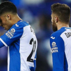 Diego Reyes y David López lamentan una ocasión fallada.