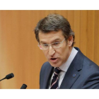 Feijóo, durante su comparecencia esta mañana en el Parlamento de Galicia.