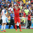 Kevin de Bruyne celebra el gol que le dio la victoria a Bélgica en el partido ante Rusia.