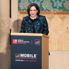 La alcaldesa de Barcelona, Ada Colau, durante su discurso en la cena de bienvenida al Mobile World Congress (MWC).