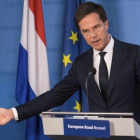 Mark Rutte interviene en una rueda de prensa, en la cumbre de la UE en Bruselas, el 15 de diciembre.