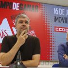 Los secretarios generales de CCOO y UGT, Unai Sordo y José María Álvarez, durante la rueda de prensa ofrecida este martes para presentar las movilizaciones en toda España para el sábado 16 de junio.