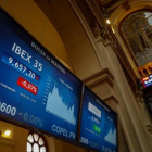 Panel de la Bolsa de Madrid, con la evolución del Ibex 35.