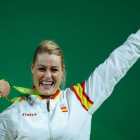 Lidia, exultante en el podio con su flamante medalla de bronce lograda en los Juegos de Río. BIZERRA