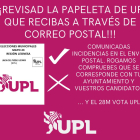 Comunicado de UPL sobre la incidencia en el envío postal de sus papeletas. DL