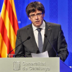 El president Carles Puigdemont, tras la rueda de prensa que ha ofrecido tras la reunión del Consejo Ejecutivo.
