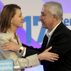 Maria Dolores de Cospedal y Javier Arenas, en el acto de apertura de la Unión Interparlamentaria.