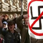 Un grupo de manifestantes protesta por la presencia de nazis en Dresde