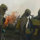 Brigadistas de León, en una imagen del 2003, realizando tareas de extinción
