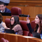 La procuradora de Podemos Lorena González durante el Pleno de las Cortes de Castilla y León. RUBÉN CACHO