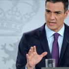 El presidente del Gobierno, Pedro Sánchez, en su comparecencia de balance del año.