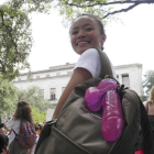 La líder de la protesta, Jessica Jin, durante la manifestación.