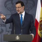 El presidente del Gobierno español, Mariano Rajoy, durante la rueda de prensa que ha ofrecido junto al primer ministro de Polonia, Donald Tusk.