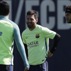 Piqué, Suárez, Messi y Neymar, en el último entrenamiento antes de medirse al Sevilla.