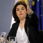 La vicepresidenta del Gobierno en funciones, tras el consejo de ministros.