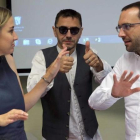 Tania Sánchez, Juan Carlos Monedero y Luis Alegre, en los cursos de verano de El Escorial.