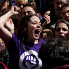 Concentracion feminista contra el fallo judicial de La Manada en la Puerta del Sol  coincidiendo con el acto conmemorativo de la Fiesta del 2 de Mayo.