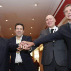 Los nuevos hombres fuertes, de izquierda a derecha, Pedro Gallego, Luis Mariano Santos, Sendino y Rivo. JESÚS F. SALVADORES