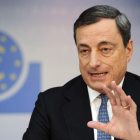 El presidente del BCE durante su comparecencia.