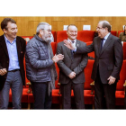 Agustín Prieto, Ángel Hernández, Cándido Méndez, el rector de Valladolid, Herrera e Ignacio Fernández ‘Toxo’, ayer.