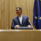 El presidente del Gobierno, Pedro Sánchez, el lunes en el Congreso. JUAN CARLOS HIDALGO