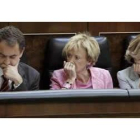 Zapatero, De la Vega y Salgado, ayer durante la segunda jornada del Debate.