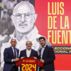 Rubiales, De la Fuente y Luque en la presentación del segundo como nuevo seleccionador absoluto de España. JUAN CARLOS HIDALHGO