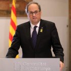 Quim Torra durante el discurso institucional en el Palau de la Generalitat. JORDI BEDMAR