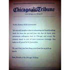 La carta de agradecimiento del 'Chicago Tribune' al 'Boston Globe'.
