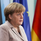 Angela Merkel, en una rueda de prensa, en Berlín.