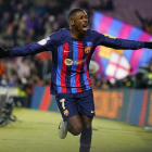 Dembélé celebra su gol a la Real Sociedad, el que le dio el pase a las semifinales de la Copa del Rey a los de Xavi Hernández. SIU WU