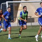 Sobrino, segundo por la derecha, durante un entrenamiento del equipo berciano.