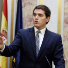 El presidente de Ciudadanos, Albert Rivera, durante una rueda de prensa. /