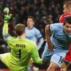 Agüero celebra el gol de la victoria del City ante el Bayern.