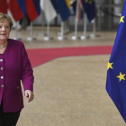 La cancillera alemana, Angela Merkel, a su llegada a la cumbre de Bruselas, este martes.