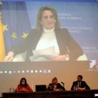 La ministra Teresa Ribera intervino en el acto celebrado en Fabero por videoconferencia. ANA F. BARREDO