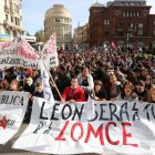 Un momento de la manifestación protagonizada por los alumnos de instituto y los universitarios en León