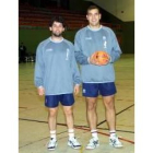 Colón y Juanín, antes de comenzar el entrenamiento de ayer tarde