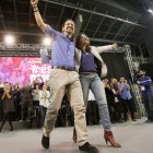 Iglesias y Oltra durante el mitin de Alicante.