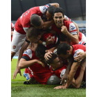 Los jugadores del Arsenal festejan el gol de Koscielny.