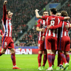 El Atlético celebró hasta cuatro goles frente a un Bayer Leverkusen que mostró sus carencias a la hora de defender. VOGEL