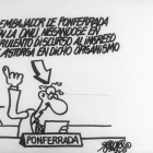 En las imágenese pueden verse dos de las viñetas realizadas por Forges que hacen alusión a Ponferrada y a su equipo de fútbol.