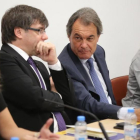Neus Munté, Carles Puigdemont, Artur Mas y Marta Pascal, en una reunión de la dirección del PDECat.