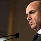 El ministro de Economía y Competitividad, Luis de Guindos, durante su intervención esta mañana en el Foro Nueva Economía.