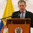 El presidente colombiano, Álvaro Uribe, pronunció ayer un discurso a las afueras de Bogotá