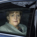Angela Merkel, a su llegada a la sede del SPD para las negociaciones.
