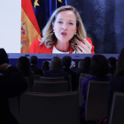 Nadia Calviño, vía telemática, en las jornadas del Cercle de Economía en Barcelona. QUIQUE GARCÍA