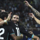 Los jugadores del Madrid celebran un gol en la Supercopa de Europa.